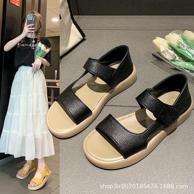 Large size Velcro sandals women's summer new thick-soled round head cool slippers fairy wind beach sandals