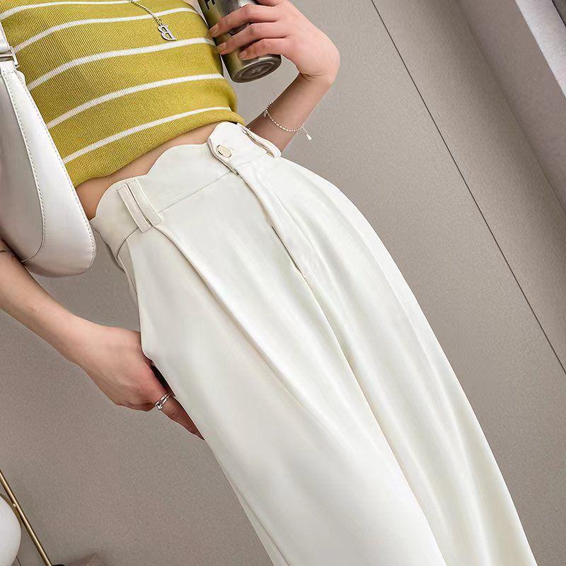 Women's 2026 High-Waisted Ice Silk Pants - Summer Narrow Wide-Leg Design