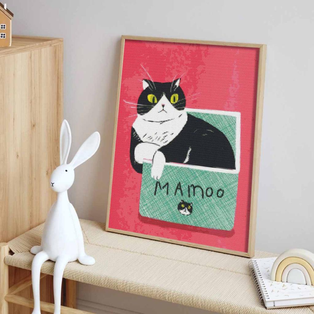 Diamond Painting Kit Cute Black White Cat Full Diamond Round Mosaic Handmade. Home Decoration Gift