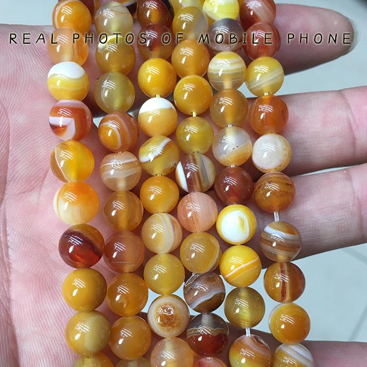 Orange Yellow Striped Agate Beads - Natural Stone, Semi-Finished for DIY Jewelry Accessories 4mm, ~90 beads, ~11g
