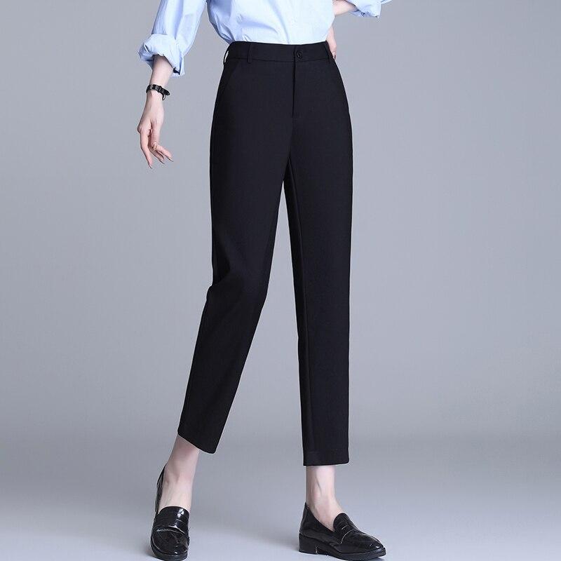 Spring Summer Korean stytle Pant Women Clothing Loose High Waist Elegant Office Lady Trousers Casual Straight Long Pants Pockets