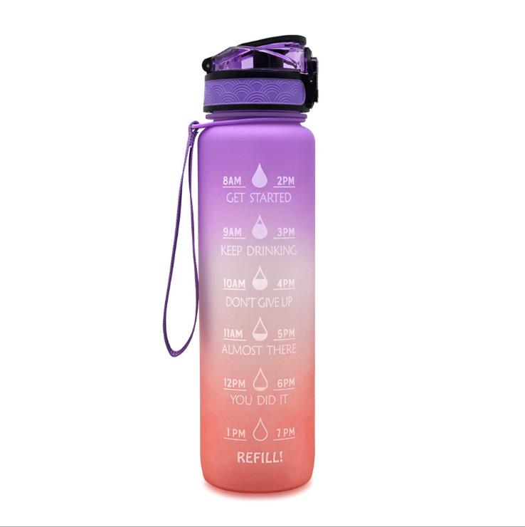 1L Gradient Frosted Travel Mug with Bounce Cover - 1000ml Space Cup, Large Capacity Student Water Bottle