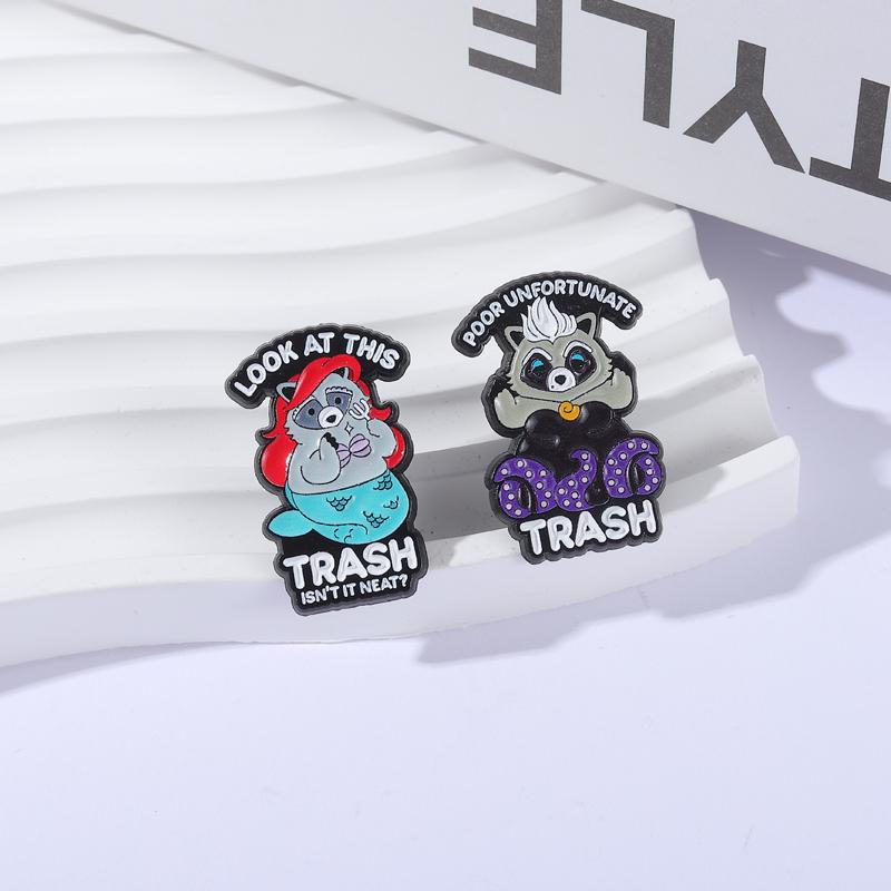Trash Raccoon Enamel Pins Cartoon Mermaid Brooches Lapel Badges Poor Unfortunate Cute Animal Jewelry Gift for Friends