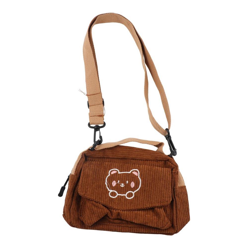 The Shoulder Zipper Bear Pattern Shopping Mobile Phone Bag Canvas Bag Messenger Bag Women Handbag