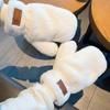 Winter Cute Girl Fleece-Lined Fingerless Plush Mittens with Faux Rabbit Fur - Warm and Stylish for Autumn & Winter