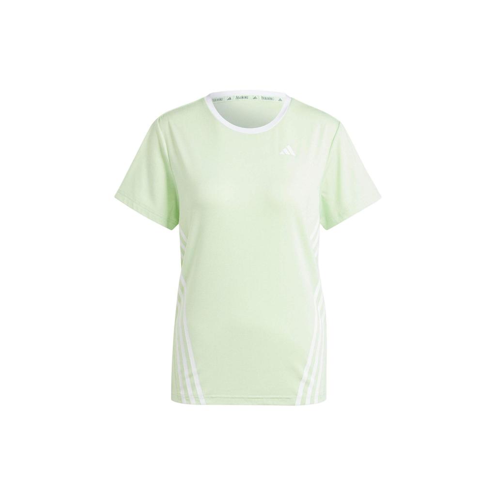 Adidas Three Stripe Color Block Round Neck Short Sleeve T-Shirt Women Tops Green IW8786