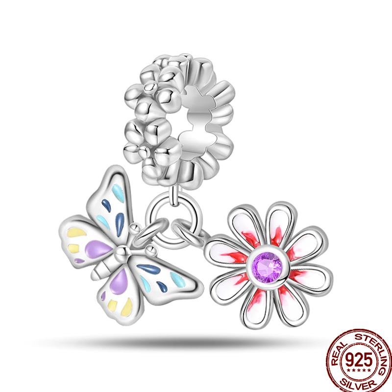 Frühlings-Charm Kupfer Vierblättriges Kleeblatt Schmetterling Libelle Anhänger Perlen Geeignet Für 3Mm Original Armband DIY