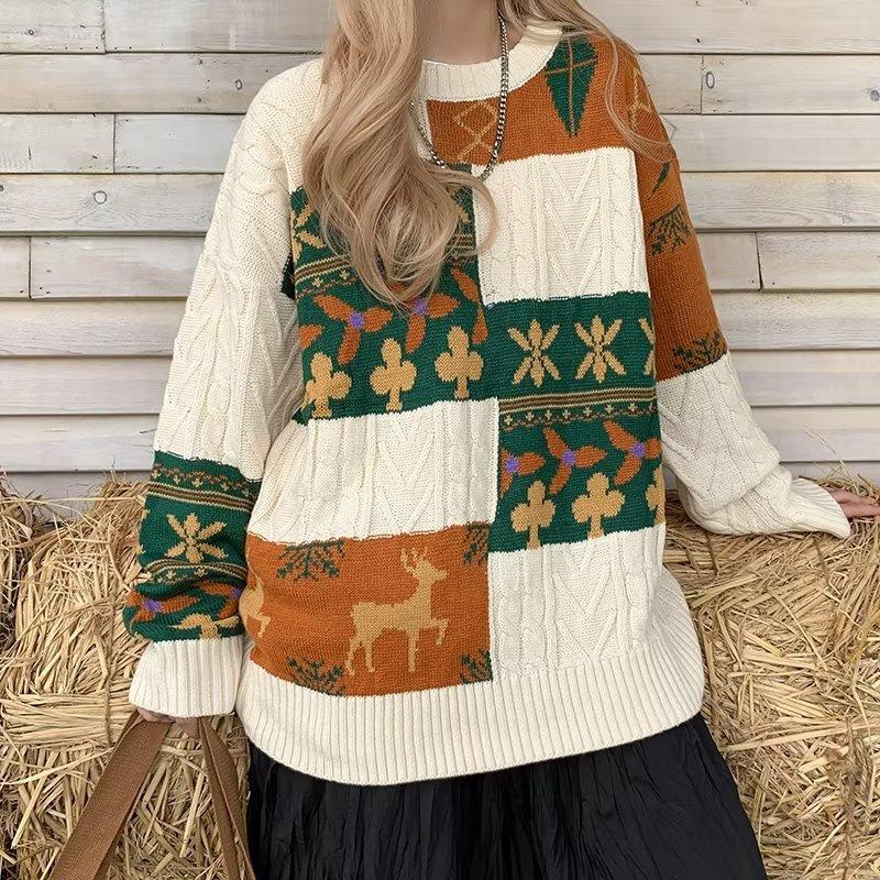 Inside sweater winter trendy brand lazy bottoming knitted sweater retro warm loose thread coat couple jacket new