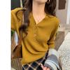 V-Ausschnitt Mode Damen Strickpullover Pullover Unterhemd Frühling Knöpfe Langärmeliges Oberteil Außen Einfarbig Lässig Büro Elegant Kleidung