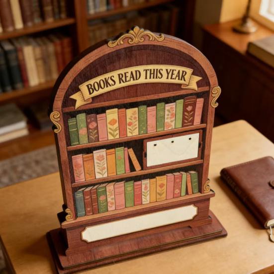 Contador de Livros Lidos Este Ano Placa de Rastreamento de Leitura de Madeira para Estante Decoração de Biblioteca Presentes Literários para Amantes de Livros Leitora Compulsiva Mulheres Professor