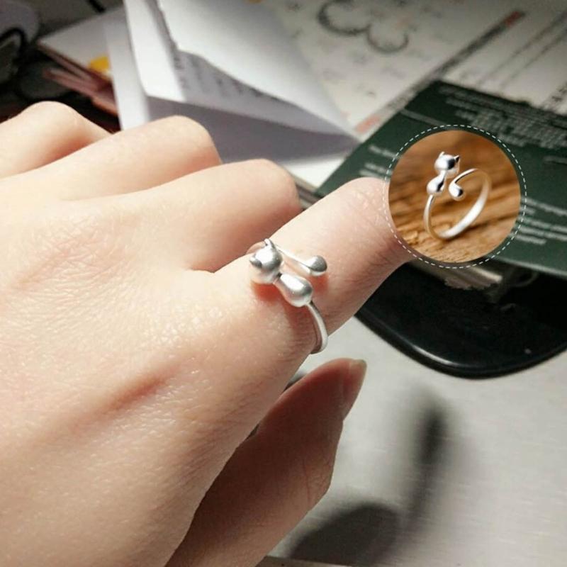 Cat Finger Rings Cat Adjustable Opening Rings Alloy Material Party Jewelry