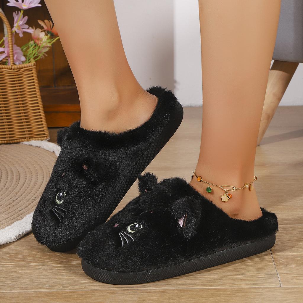 Winter Anti-slip Cute Cat Slippers, Plush Warm Cotton Slippers for Couples