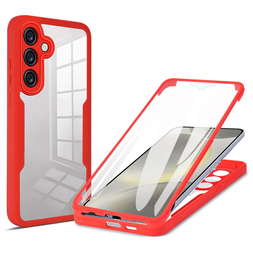 

For Samsung Galaxy S24 Case Acrylic+TPU Clear Phone Cover with PET Screen Film Red