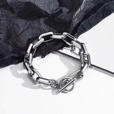 Good 1PC for Men Women Titanium Steel Round Buckle Cuban Chain Hip Hop Jewelry Spliced O-chain Bracelets Bracelet Souvenir