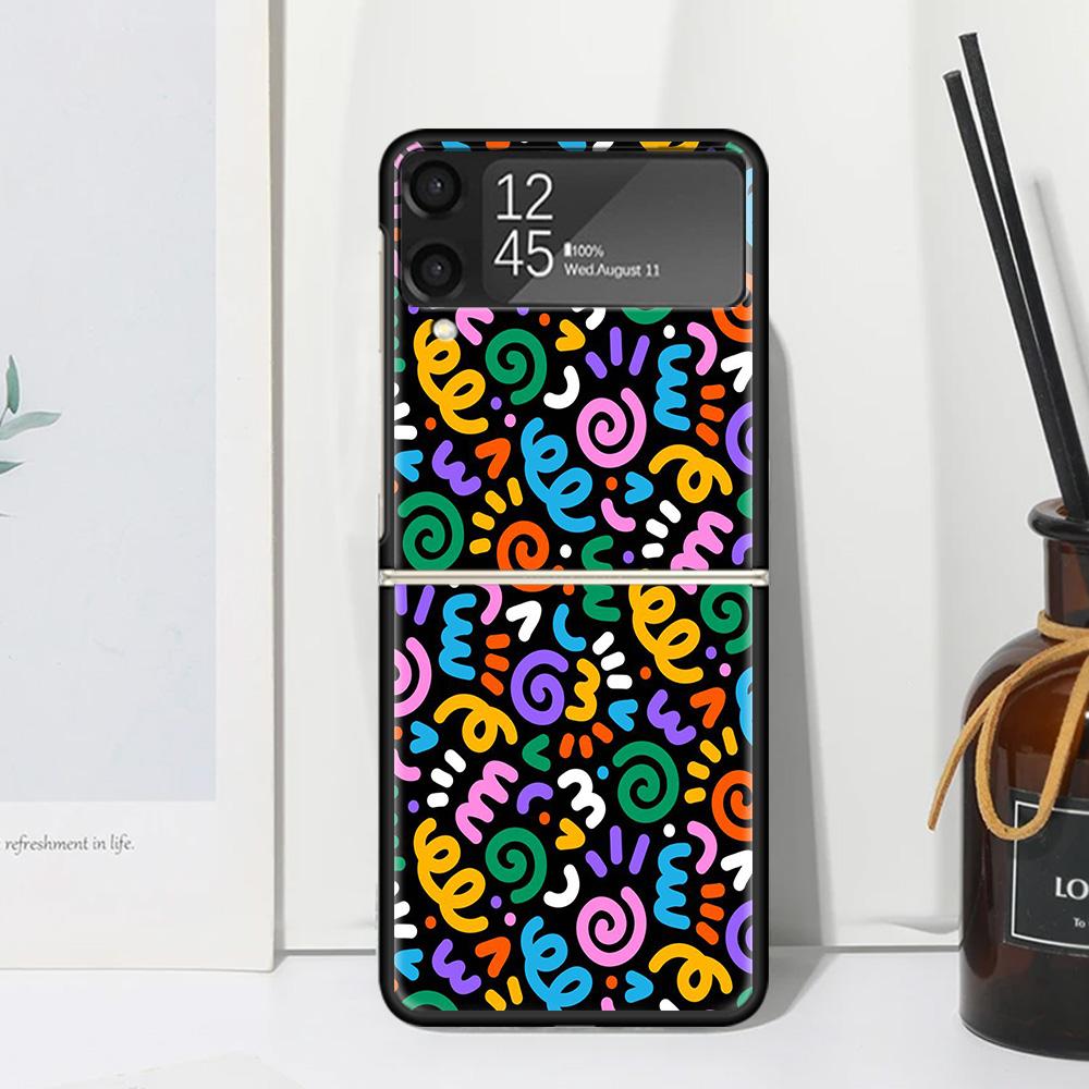 Simple Pattern Graffiti Phone Case Cover for Samsung Galaxy Z Flip 7 6 5 4 3 5G Flip3 Flip4 Flip5 ZFlip6 ZFlip7 Black Fundas Gal