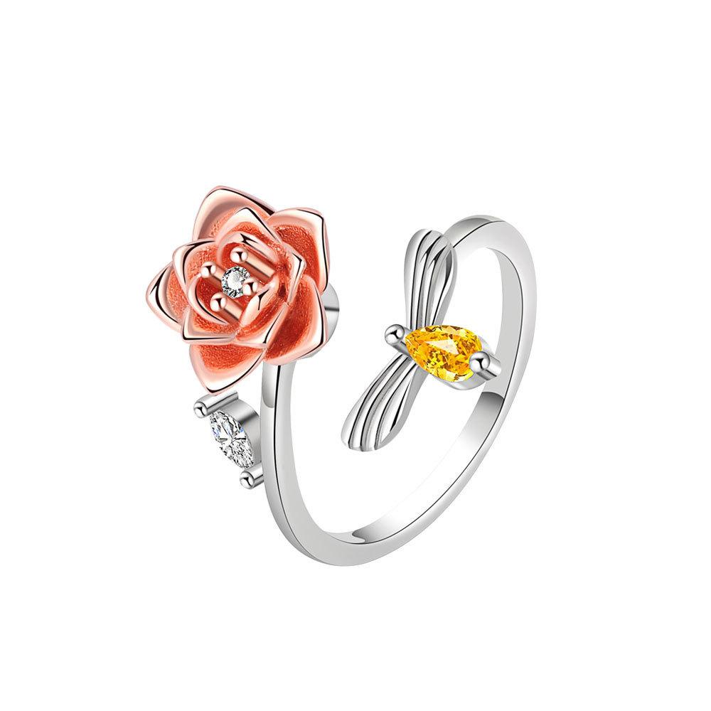 Rose Flower Adjustable Ring For Women With Copper Material And Elegant Design