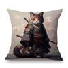 Funny Cute Cat Samurai Catoon Home Decorative Sofa Throw Pillow Case Cotton Linen Car Chair Cushion Cover