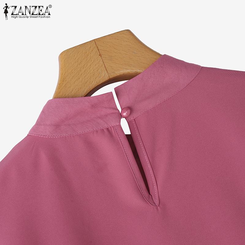 ZANZEA Womens Casual O-neck 3/4 Sleeve Crochet Patchwork Loose Blouse