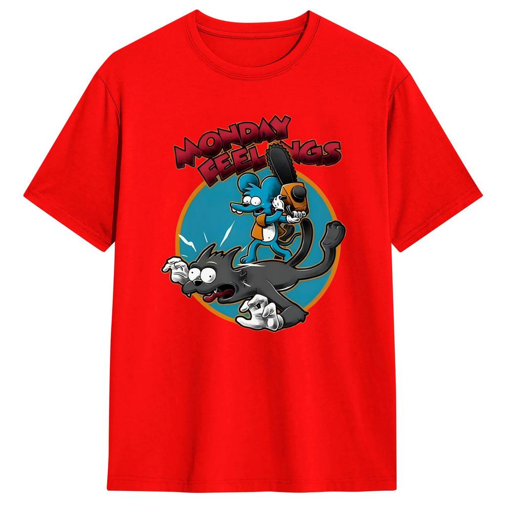 Awesome Itchy And Scratchy Tshirt Men Crewneck 100 Cotton T Shirts Monday Feelings Short Sleeve Tees Gift Idea Tops