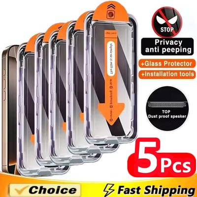 5 Stück Staubfreie Installation Blickschutzfolie für IPhone 16E 14 11 12 13 15 Pro Max 7 8 Plus Mini X XR XS Anti-Spionage Glas