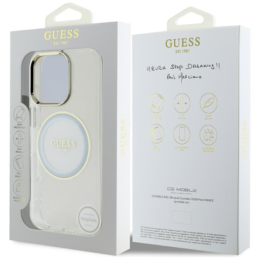 Etui Guess Iml Metal Colored Circle      Classic Logo Magsafe Do Iphone 16 Pro Biały