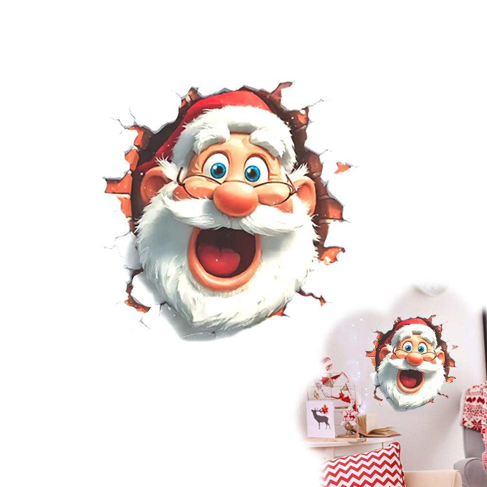3D Cristmas Wall Stickers,Stanta Claus Decal,Santa Break Through Wall Stickers Decal for Toilet, Window Home Holiday Party Decor