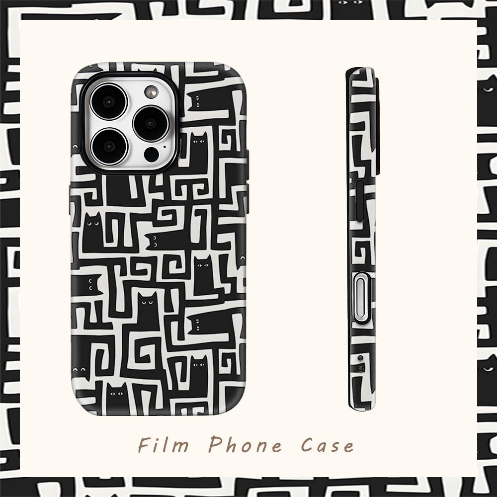 Maze Black Cat Phone Case for IPhone 17AIR 16E 16 15 14 13 12 11 17 Pro Max Plus Double-layer Back Cover