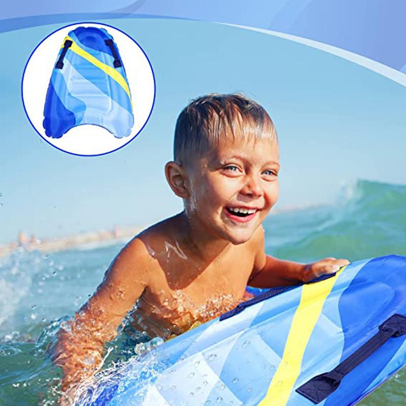 Children's Portable Inflatable Surfboard Lightweight Kickboard Ocean Surfing Water Slider Blue Striped