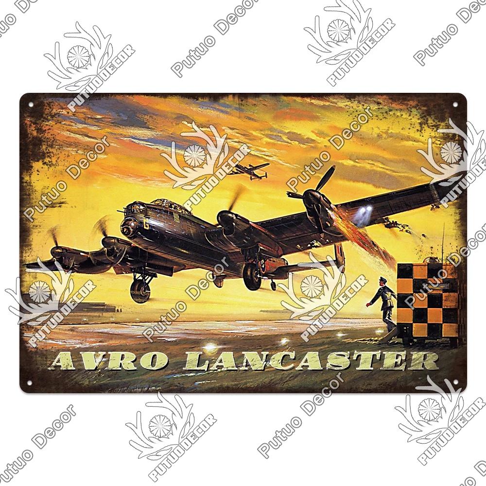 Putuo Decor Fighter Plane Vintage Tin Sign Plaque Metal Plate Retro Posters Wall Art Decoration for Garage Man Cave Pub Bar Club