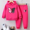 Completo Due Pezzi Felpa con Cappuccio Farfalla per Ragazze: Pullover di Velluto Cartone Animato Carino per Autunno e Inverno
