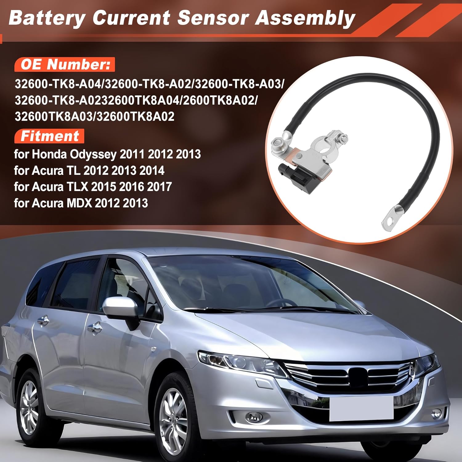 Battery Current Sensor Assembly for Honda Odyssey 2011 2012 2013 Battery Sensor Cable for Acura TL TLX MDX Replaces 32600-TK8-A04 32600-TK8-A02