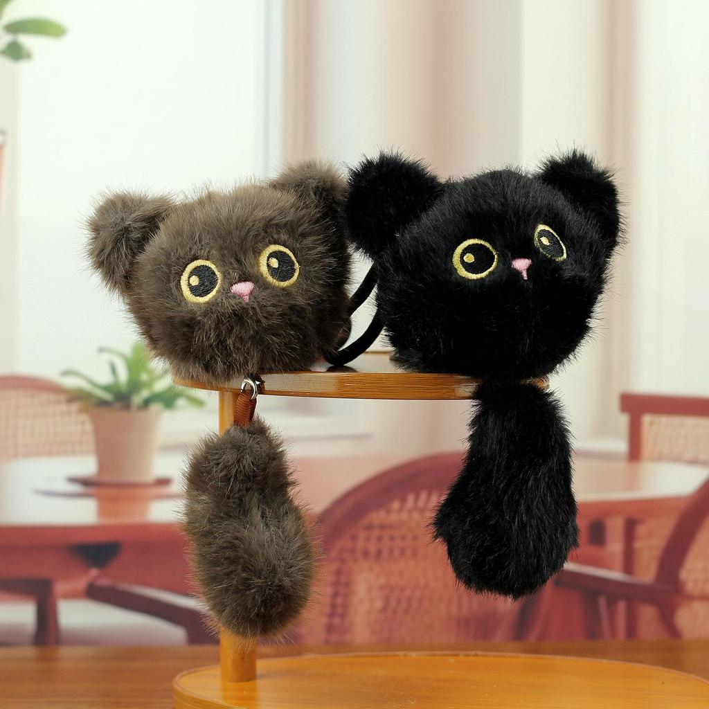 Cute Grey Cat Plush Toy Keychain - Sitting Pose