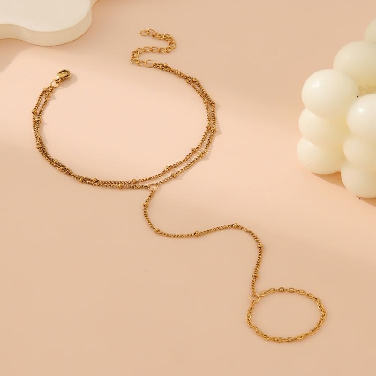 Hand Chain Bracelet with Rings Hand Chain Bracelet with Finger Rings Adjustable Chain Bracelet Hand Jewelry for Women