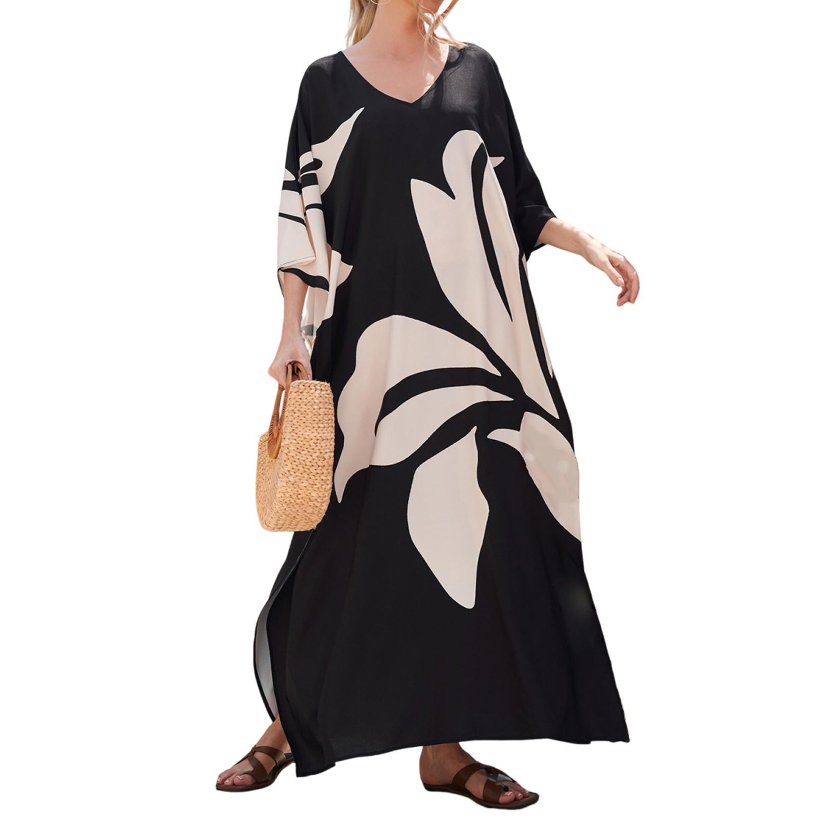 

Женское платье, красочные цветочные принты, свободный халат для отпуска, бикини, защитный халат от солнца One Size хаки