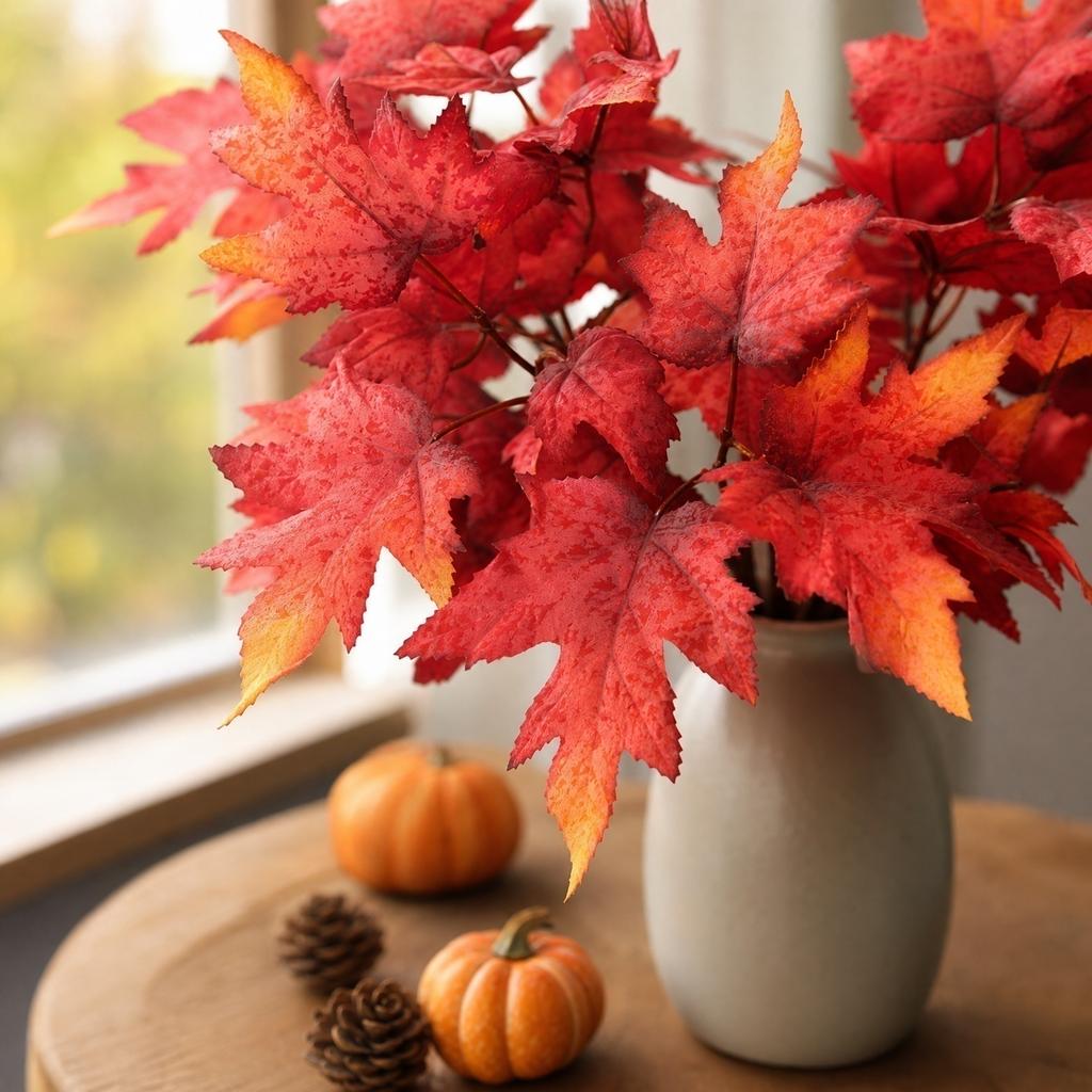 Artificial Maple Leaf Bundles for Thanksgiving Home Decor, Faux Fall Flowers Small Bouquets Centerpiece or Mantel