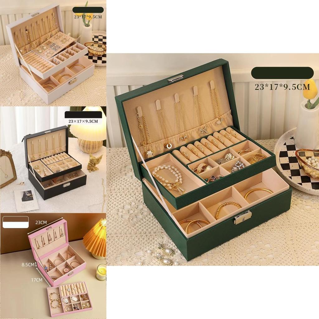 Classic Leather Jewelry Box With Multiple Layers For Elegant Storage Of Earrings Rings And Necklaces