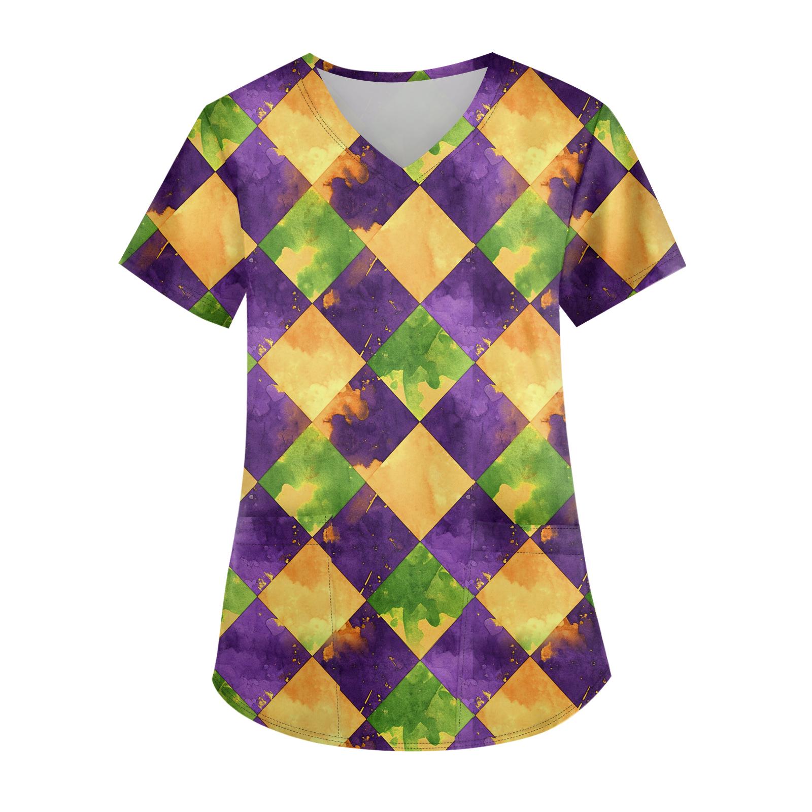 

Ladies Carnival Printed Fashion V-neck Pocket Short Sleeved Nurse s Wear And Worker s Top XXXXL