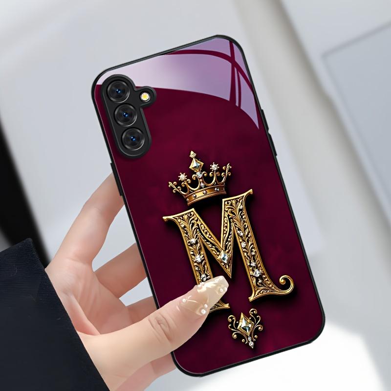 Vintage Letter M Design Glass Phone Case Suitable for Samsung Galaxy S26 S25 S24 S22 S21 S20 FE Ultra Plus Anti Drop Back Cover