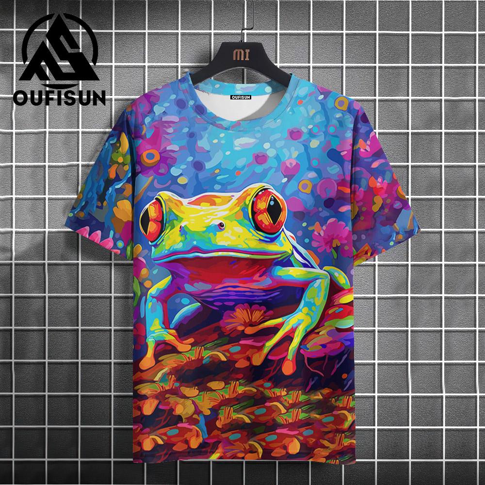 Vintage Men's T-Shirt Colorful Animal Print Short Sleeve Summer Casual Oversized Tee Men Clothing Fashion Streetwear Sportswear