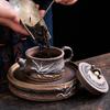 Gilded Iron Glaze Bamboo Coarse Pottery Tea Pot  Old Rock Mud Tea Maker Handmade Retro Kung Fu Tea Set