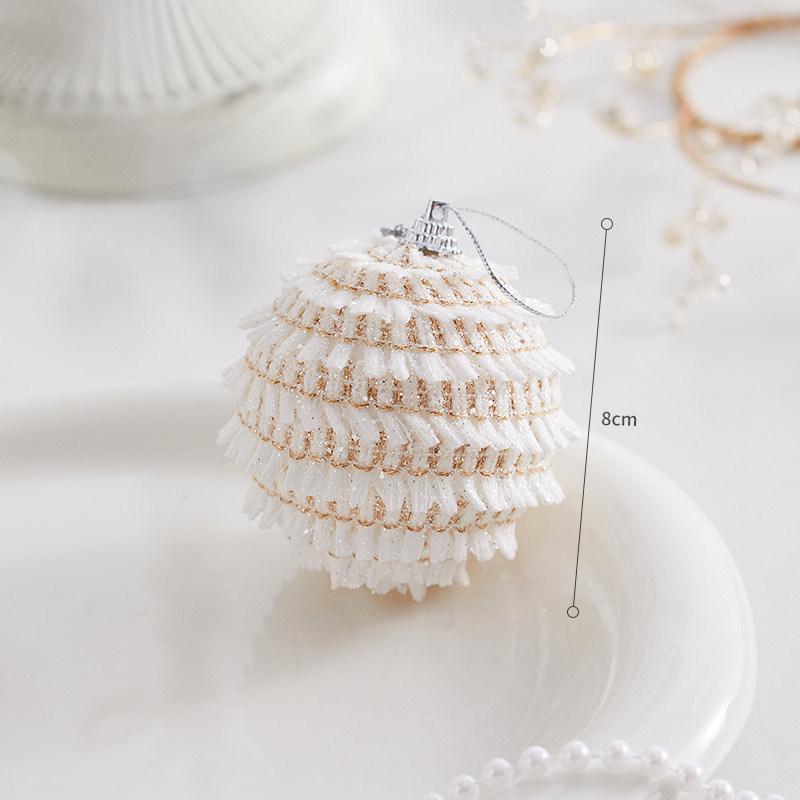 Champagne Gold Christmas Tree Ornaments: Spherical, Pine Cone, and Snowflake Shapes.
