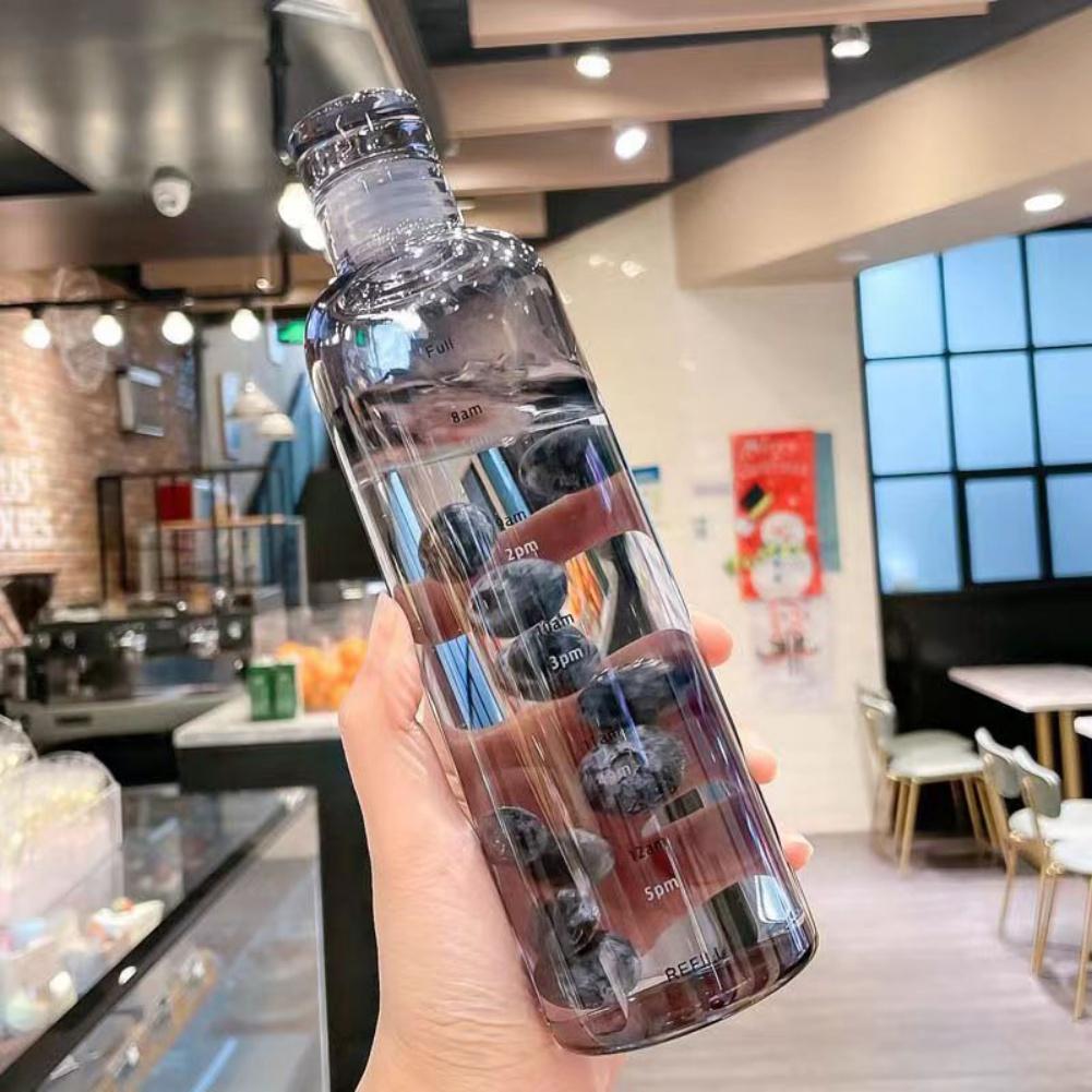 500ML Large Capacity Plastic Water Bottle With Time Marker Cover For Water Drink Transparent Milk Juice Simple Cup Birthday Gift