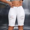 Women's White Frayed Retro Denim Capris with European Size and Ripped Details
