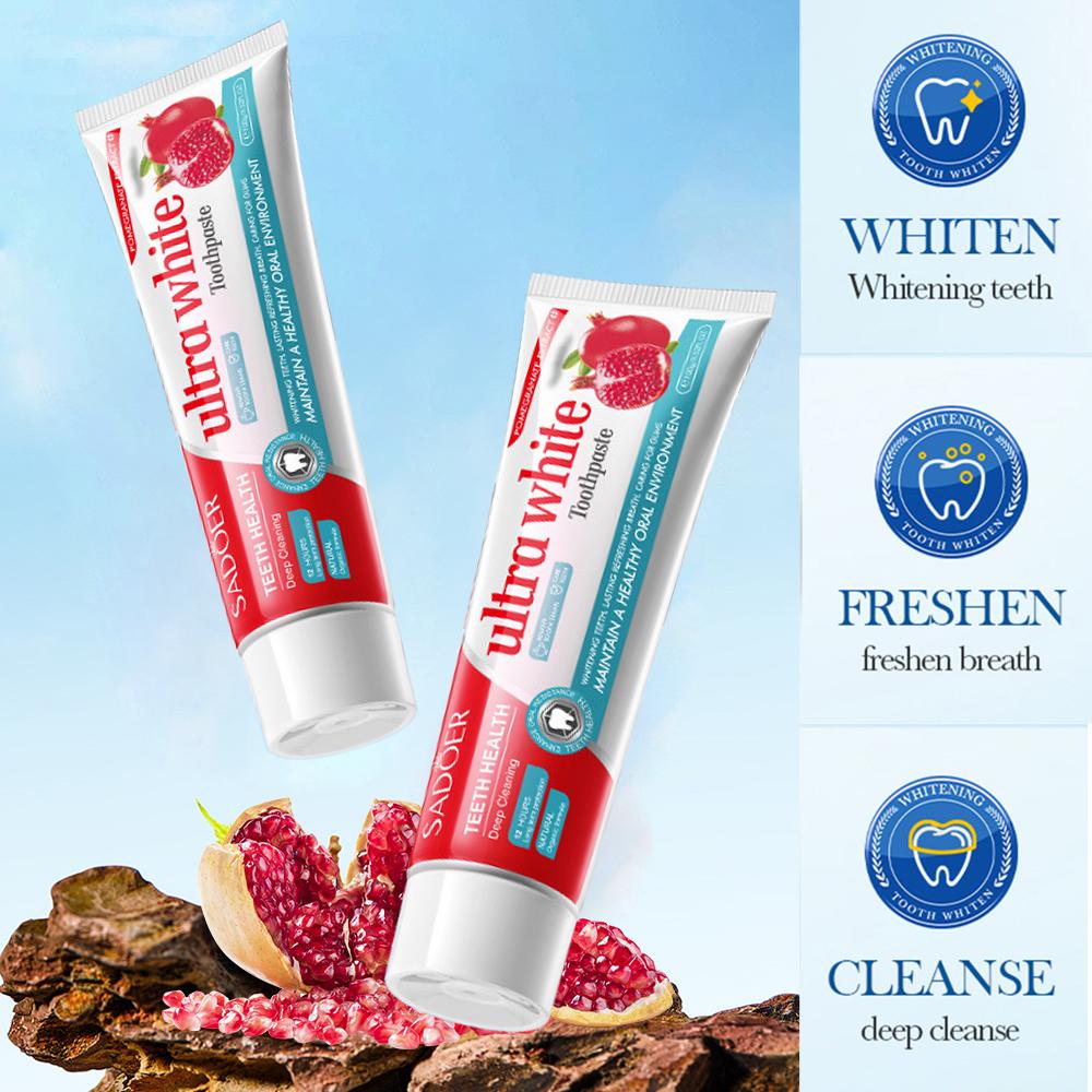 100g SADOER Pomegranate Ultra White Toothpaste - Deep Clean Formula for Brighter Teeth, Fresh Breath, and Basic Oral Care