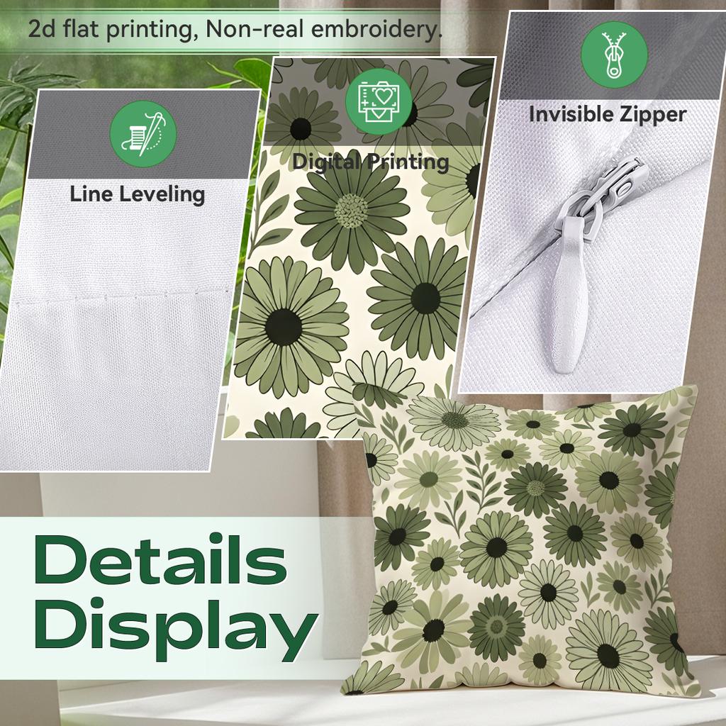 1pcs Green Flowers Cushions Pillowcase Polyester Cushion Cover Throw Pillow Pillowcover Home Car Sofa Decor