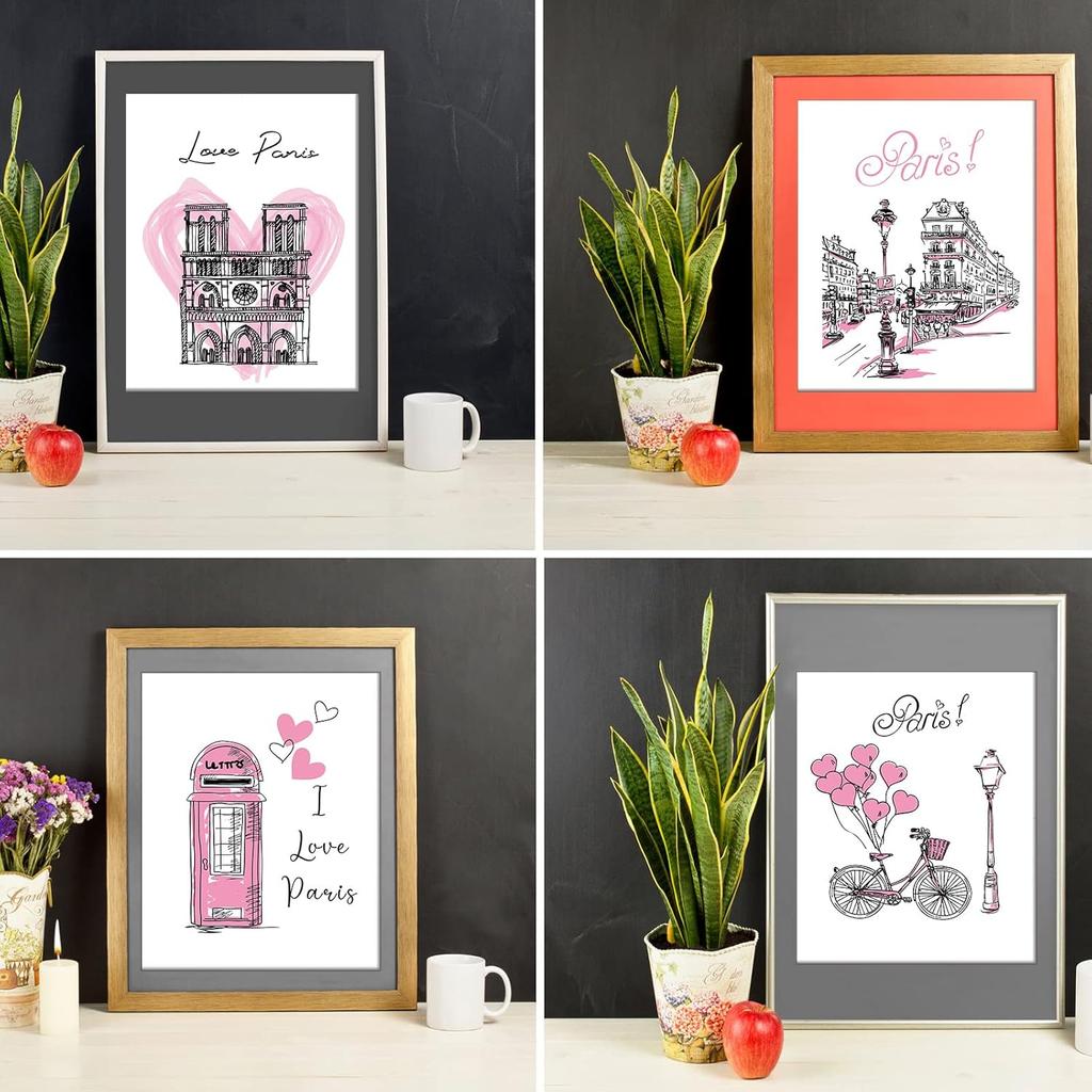 Spakon 9 Pieces Paris Bathroom Decor Paris Theme Wall Art Room Decor Romantic Pink Eiffel Tower Wall Art Bedroom Pictures