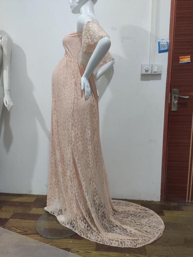 Vestido de Encaje Europeo y Americano con Mangas Acampanadas para Fotografía de Maternidad 8919