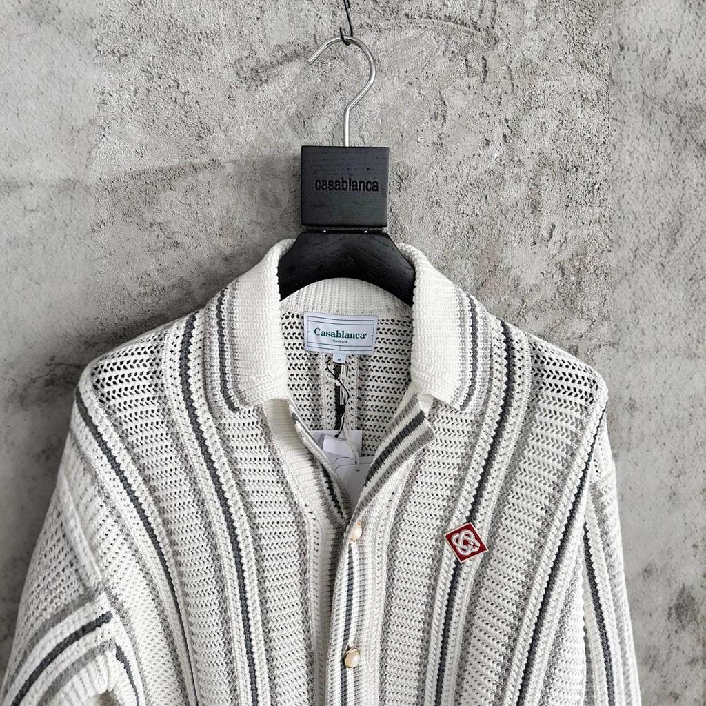 CASABLANCA Siciliansk Stil Handgjord Flätad Randig Unisex Långärmad Cardigan Tröja