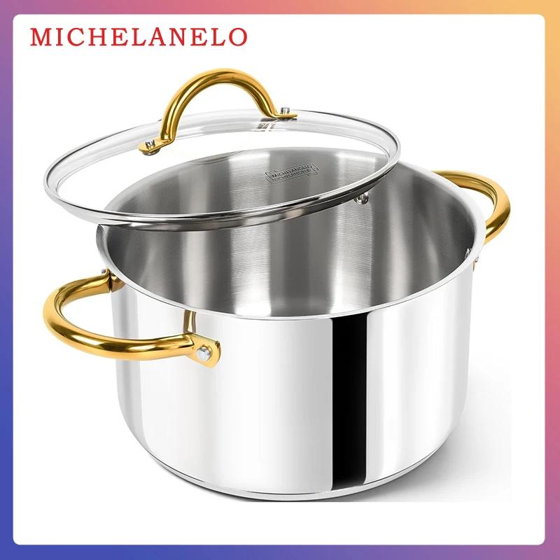 MICHELANGELO 6/8/10QT Edelstahl-Kochtopf mit Deckel, genietetem Griff, induktionsgeeignet, ofenfest