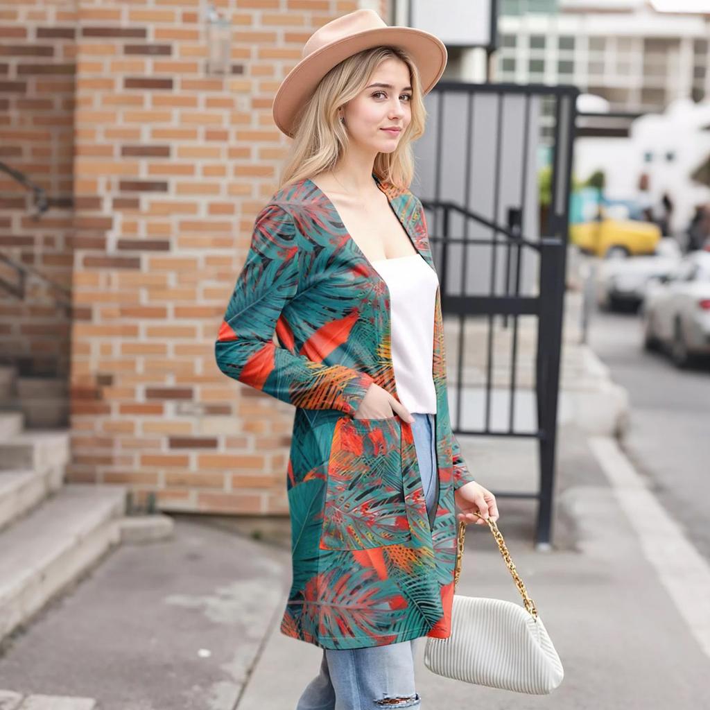 Women's Fashion Casual Comfort Floral Print Mid-Length Cardigan Jacket
